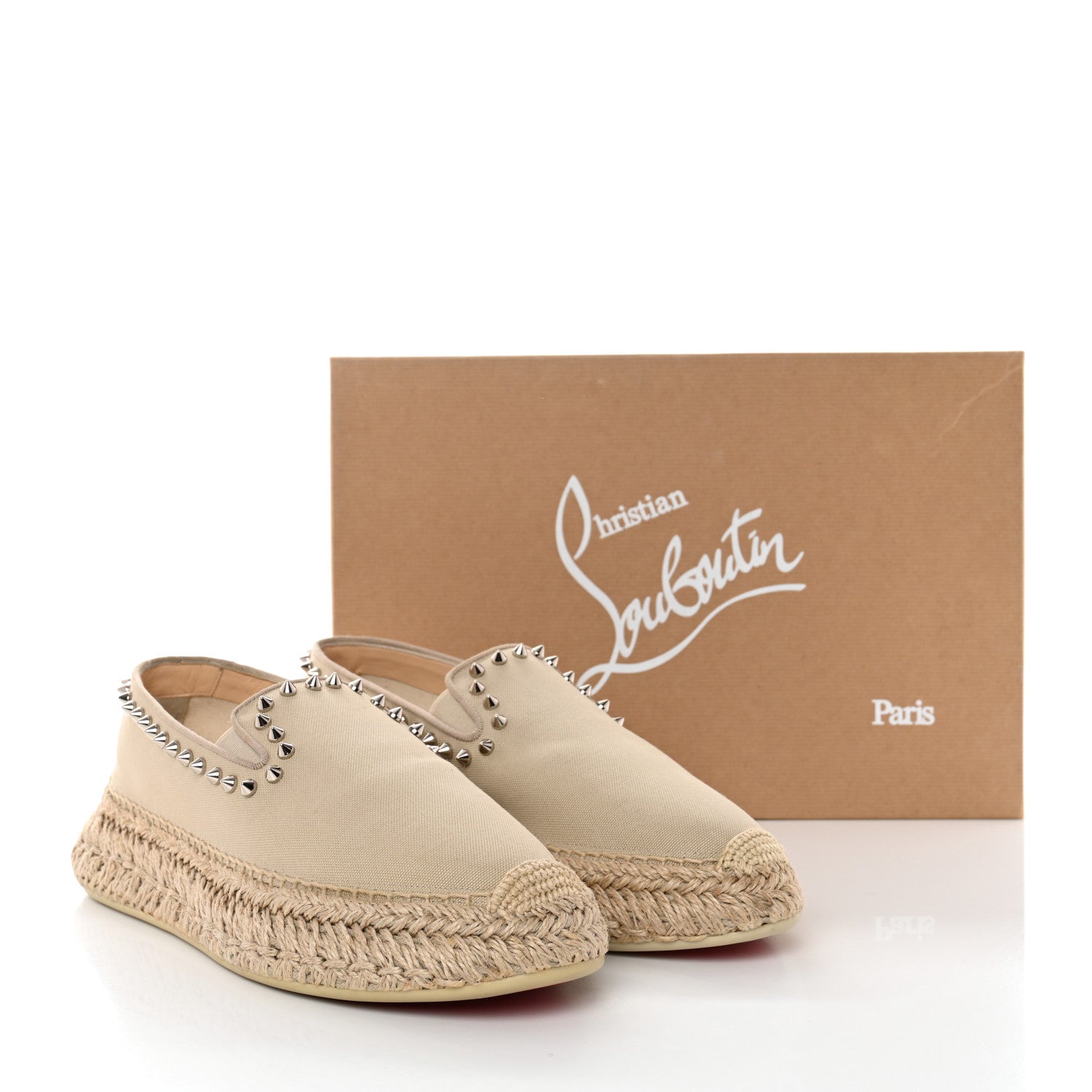 Christian Louboutin Canvas Espaboat Spikes Flat Espadrilles 39 Beige 10 of 10