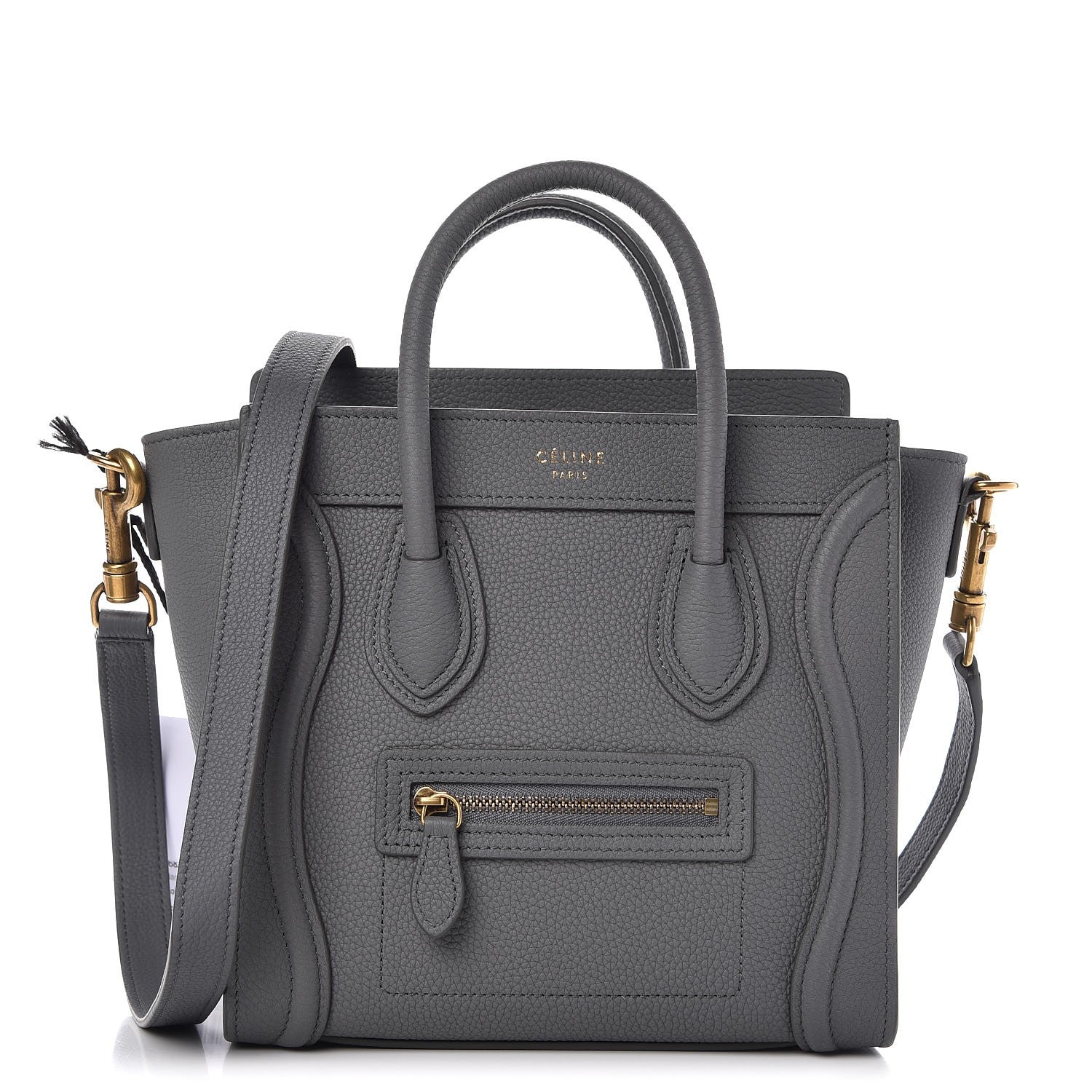Celine Drummed Calfskin Nano Luggage Kohl 1 of 8