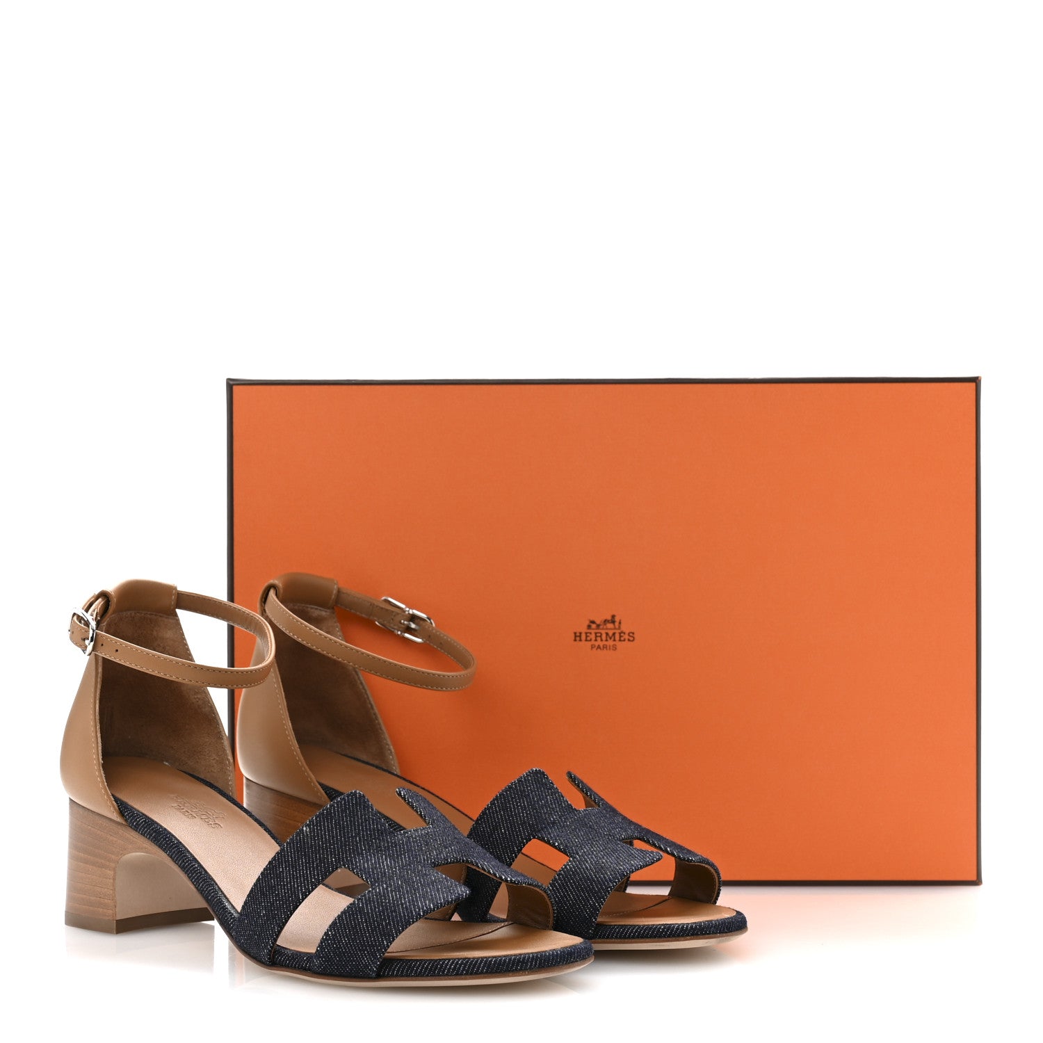Hermes Denim Calfskin Encens 50 Sandals 37.5 Bleu Brut Naturel 11 of 11