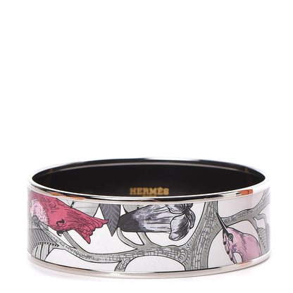 Hermes Enamel Printed Tree of Song Wide Bracelet 70 Faux Gris 1 of 6