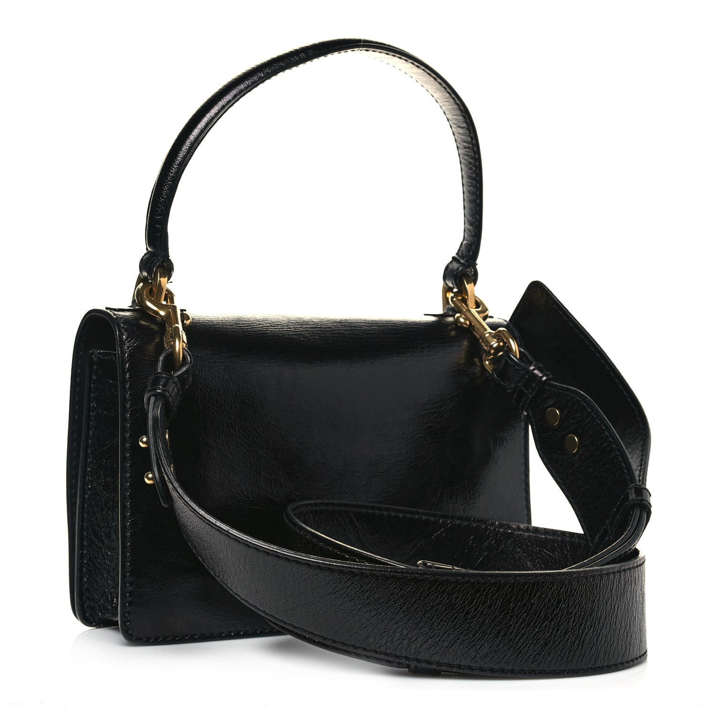 Crinkled Patent Lambskin Dio(r)evolution Top Handle Flap Bag Black