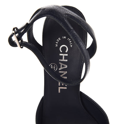 Chanel Goatskin Cap Toe CC Slingback Pumps 36 Navy Black 7 of 8