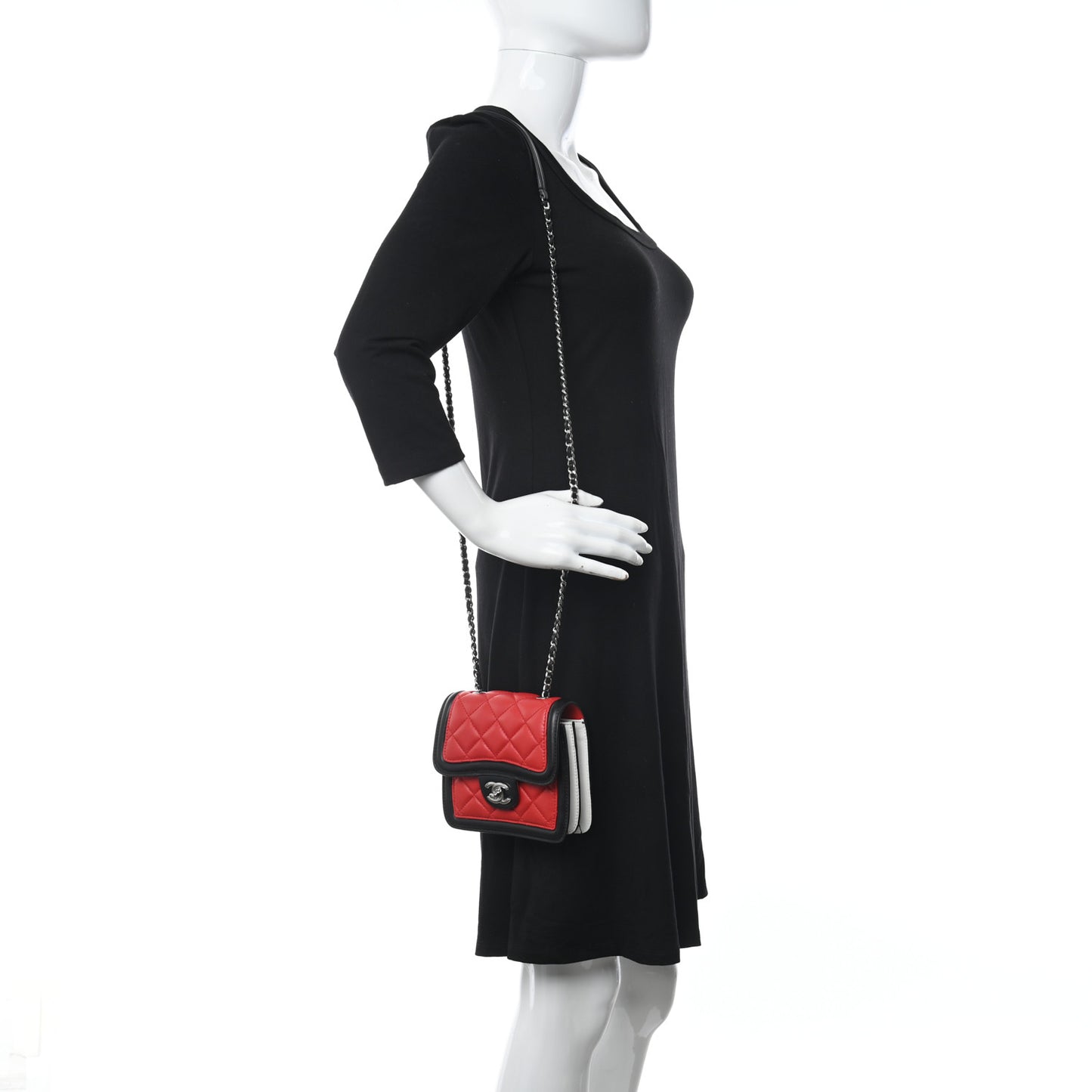 Lambskin Quilted Mini Graphic Flap Bag Red Black White
