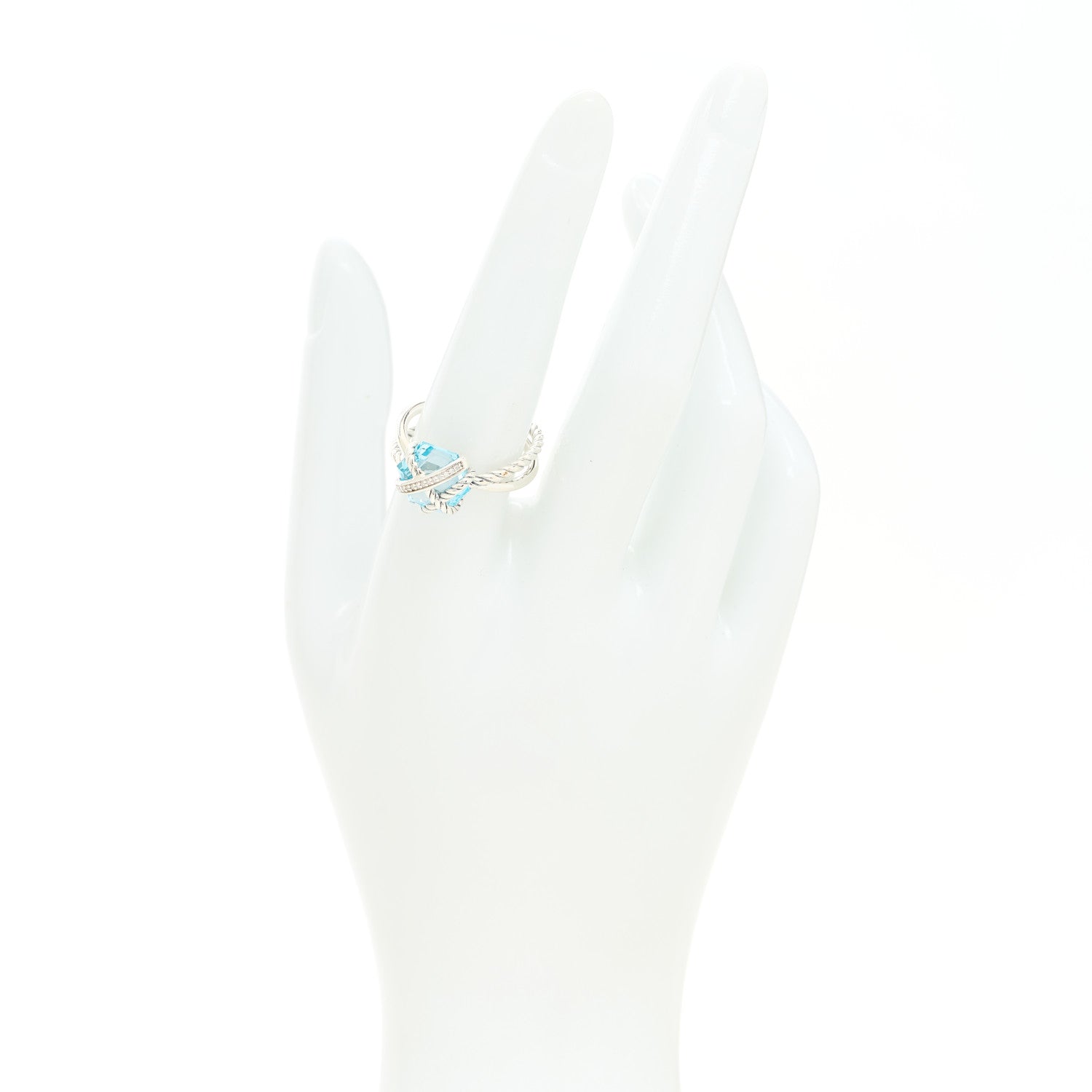 David Yurman Sterling Silver Diamond Blue Topaz 10mm Cable Wrap Ring 57 8 2 of 5