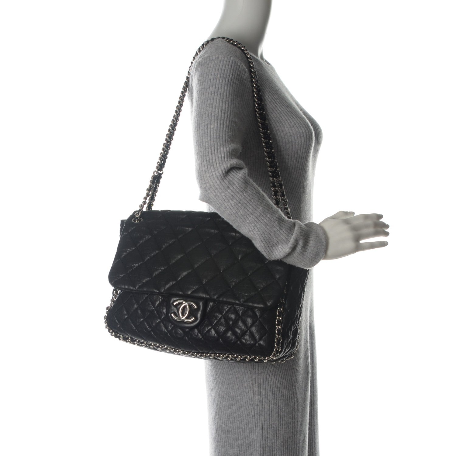 Chanel Washed Lambskin Quilted Maxi Chain Around Flap Black 2 of 7