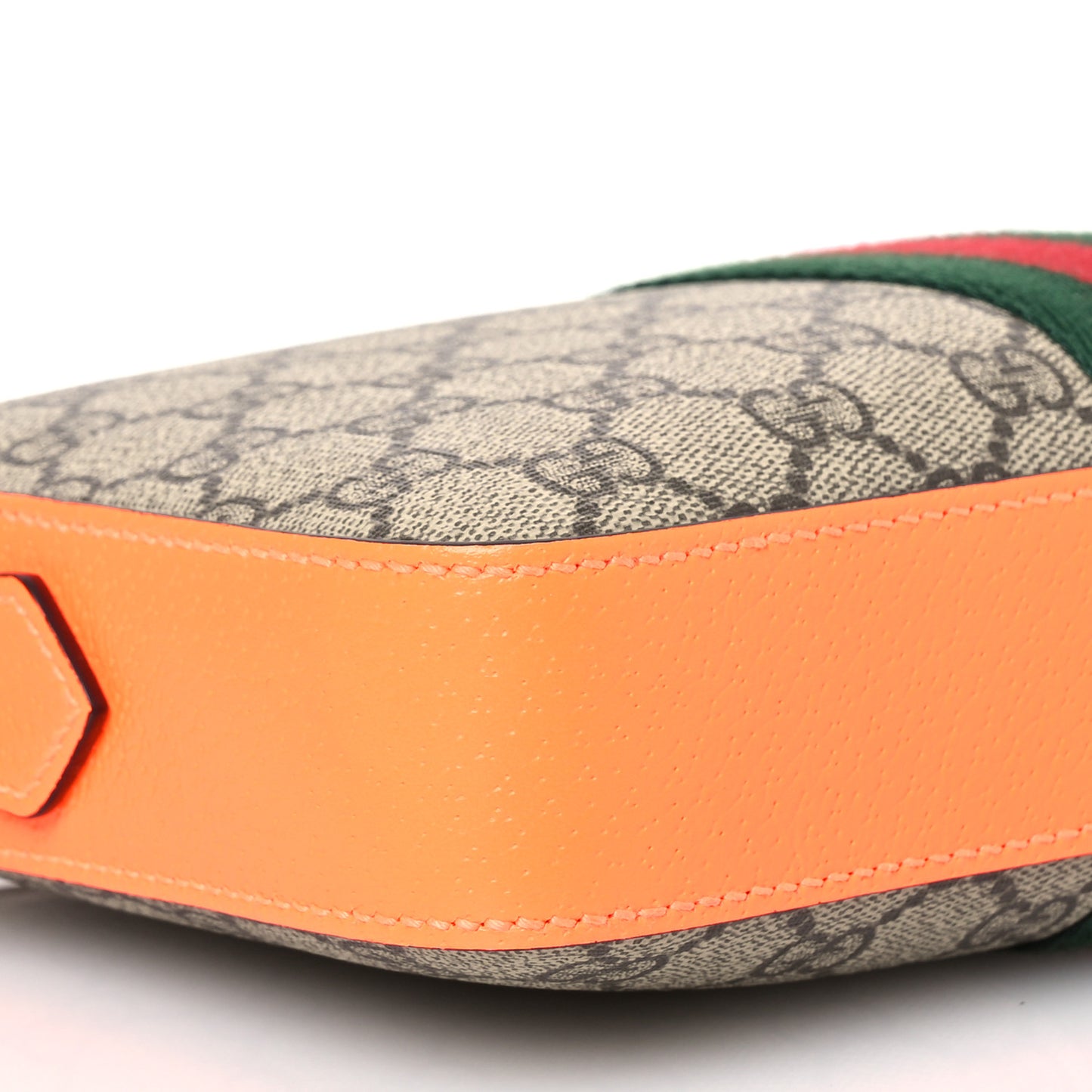 GG Supreme Monogram Textured Dollar Calfskin Web Ophidia Wristlet Shoulder Bag Beige Ebony Orange