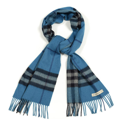 Burberry Cashmere Giant Check Fringe Scarf Bright Cornflower Blue 1 of 4