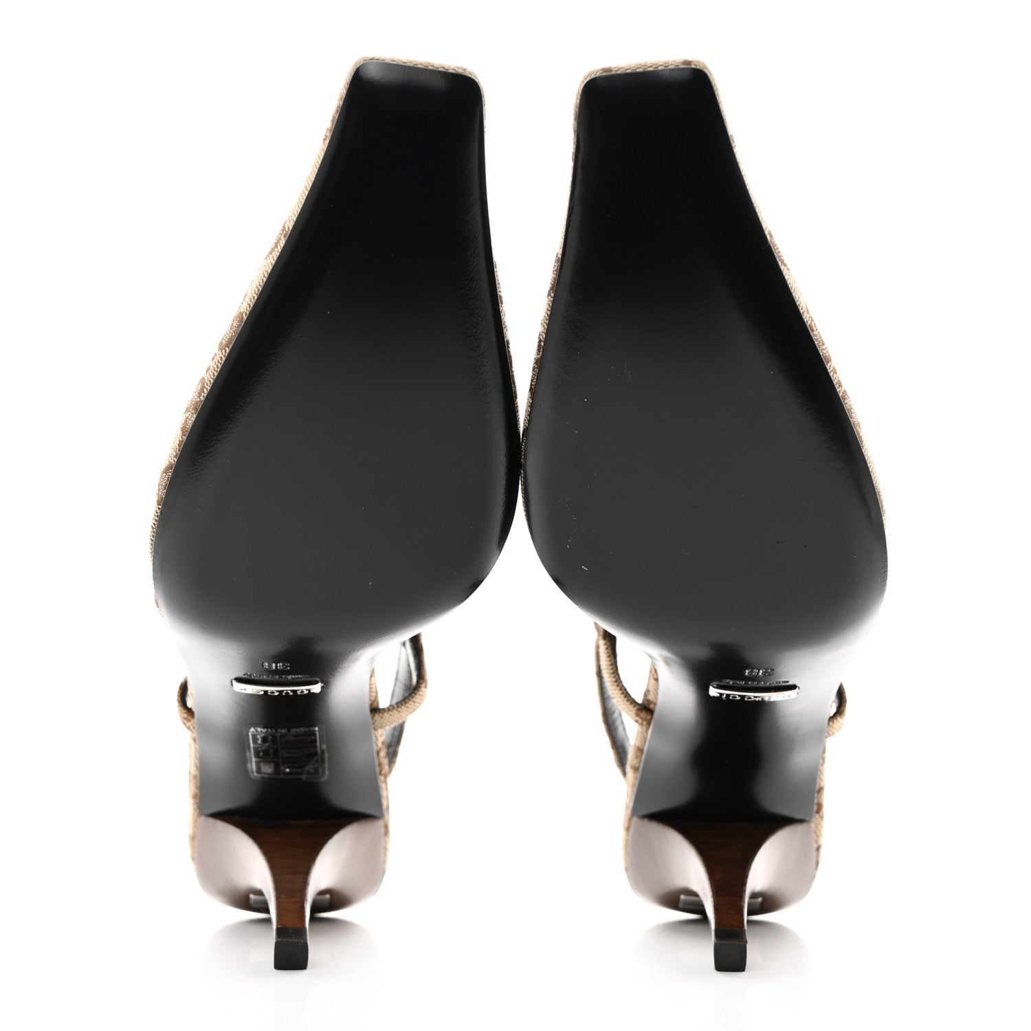 Gucci Monogram Malga Kid Square G 75mm Slingback Pumps 38 Beige Ebony New Acero 5 of 8