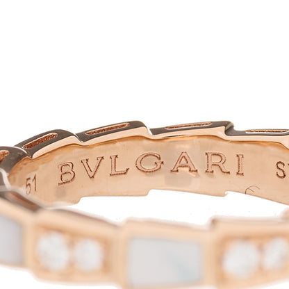 Bulgari 18K Rose Gold Diamond Mother of Pearl 4mm Serpenti Viper Band Ring 51 5.75 3 of 6