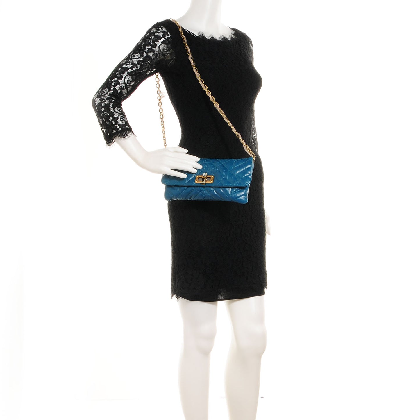 Crinkled Calfskin Quilted Popla Clutch Blue