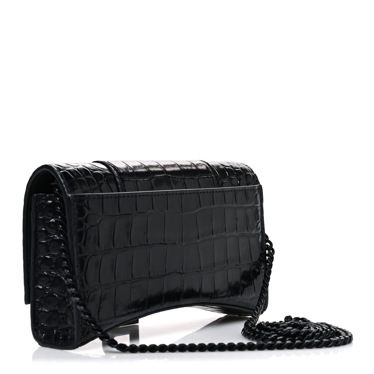 Balenciaga Shiny Calfskin Monochrome Crocodile Embossed Hourglass Chain Bag Black 3 of 9