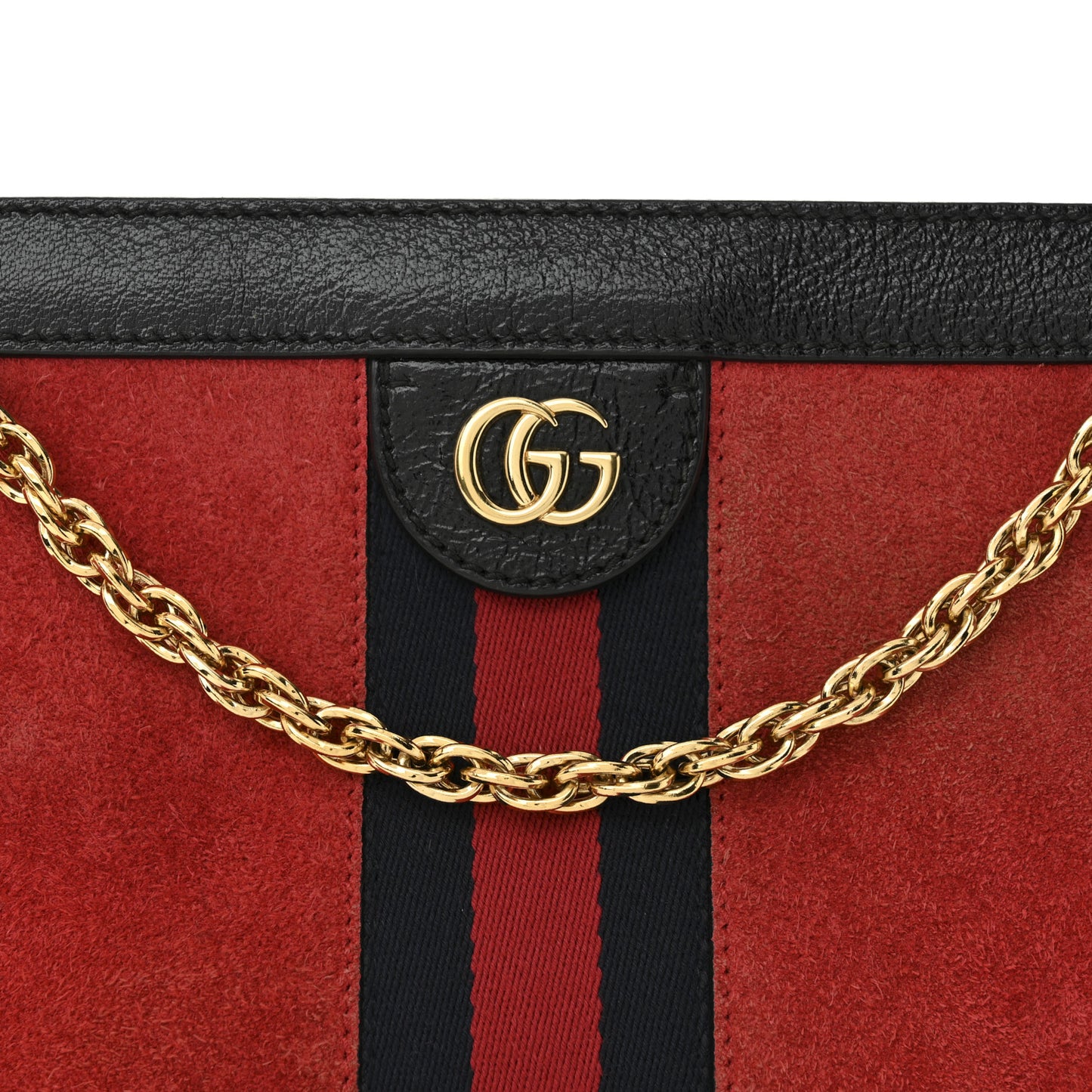 Suede Patent Web Small Ophidia Chain Shoulder Bag Hibiscus Red Black