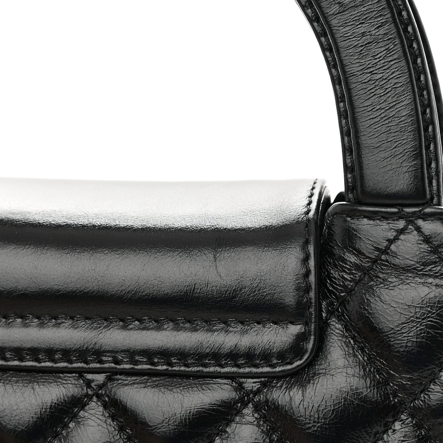 Shiny Aged Calfskin Quilted Nano Kelly Shopper Black