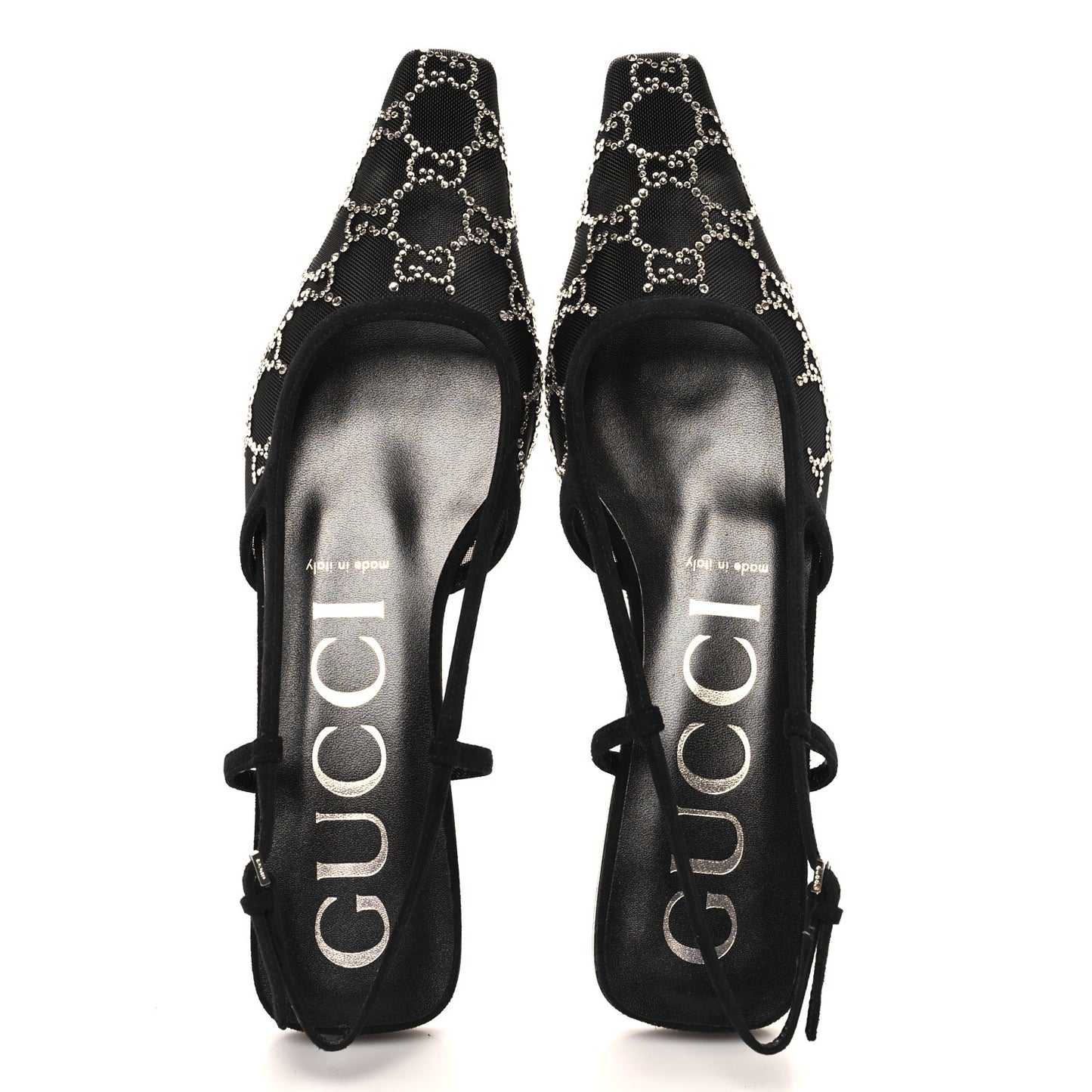 Tela Retino Kid Scamosciato Crystal GG Monogram Square Demi Ballet Flats 38.5 Black