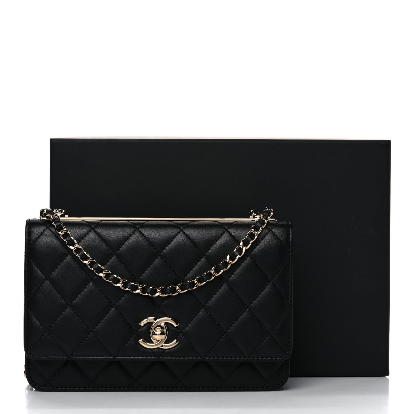 Lambskin Quilted Trendy CC Wallet On Chain WOC Black