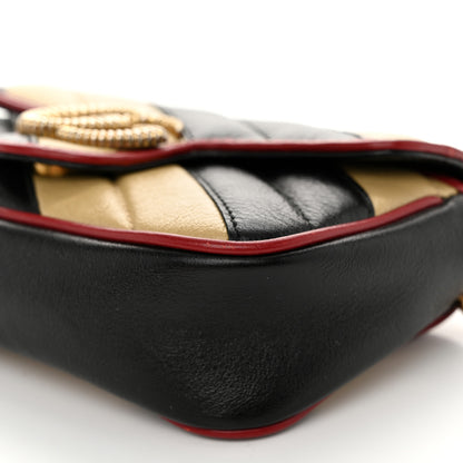 Gucci Vintage Effect Calfskin Matelasse Diagonal Striped Super Mini Torchon GG Marmont Shoulder Bag Black Beige 10 of 10