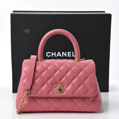 Chanel Caviar Lizard Quilted Mini Coco Handle Flap Pink 10 of 10