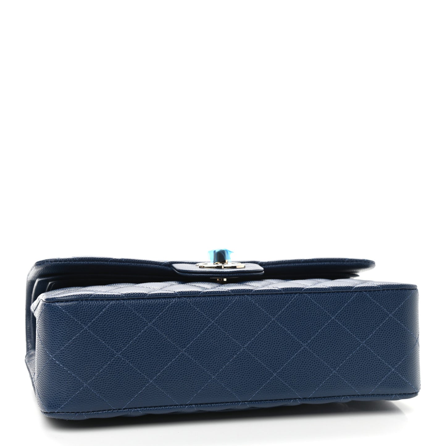 Caviar Quilted Small Double Flap Dark Blue