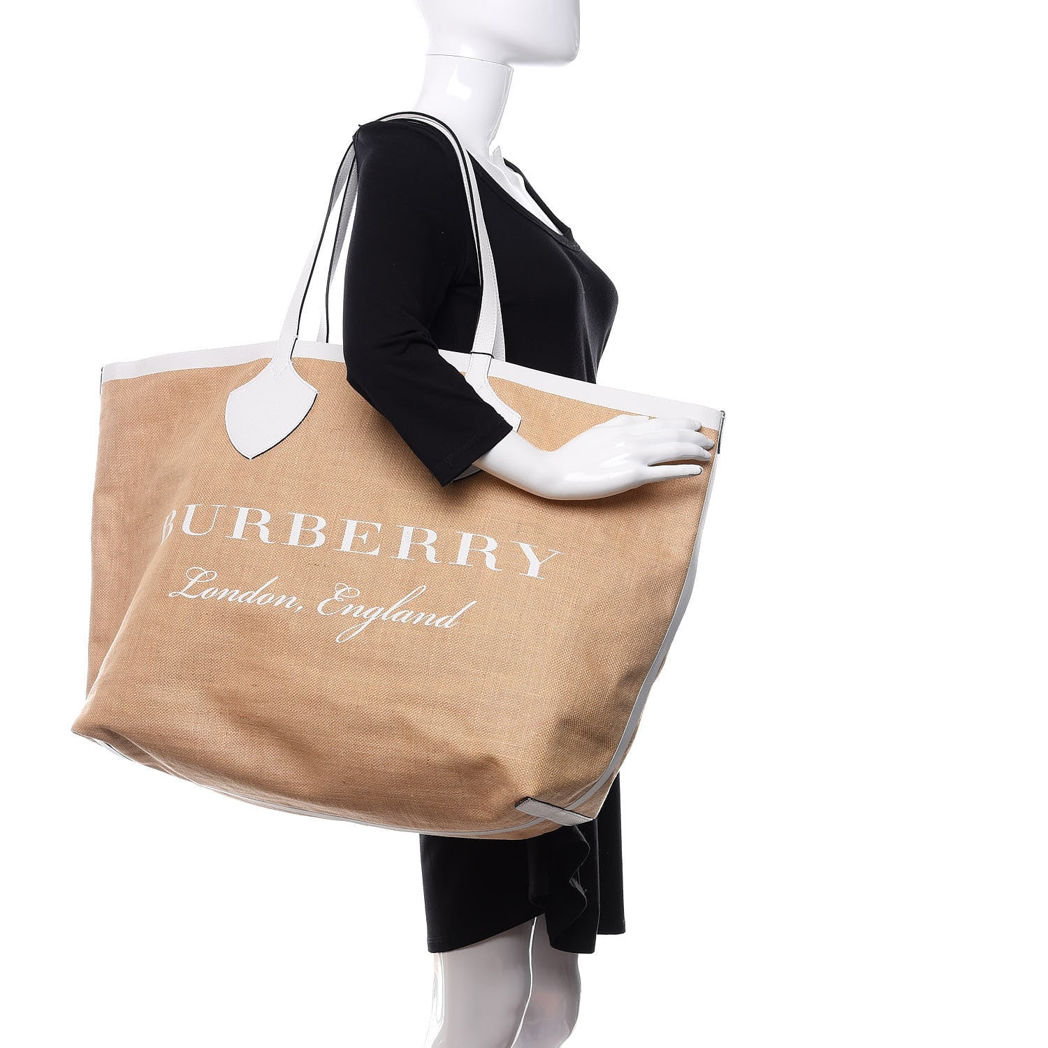 Burberry Raffia Logo Print The Giant Reversible Tote Bag Chalk White 2 of 9