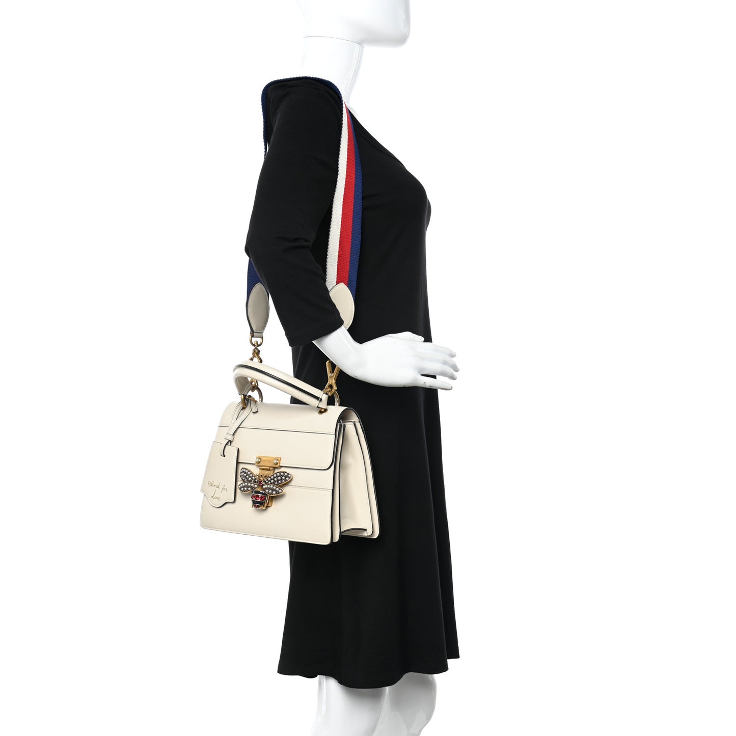 Calfskin Sylvie Web Small Queen Margaret Top Handle Bag White