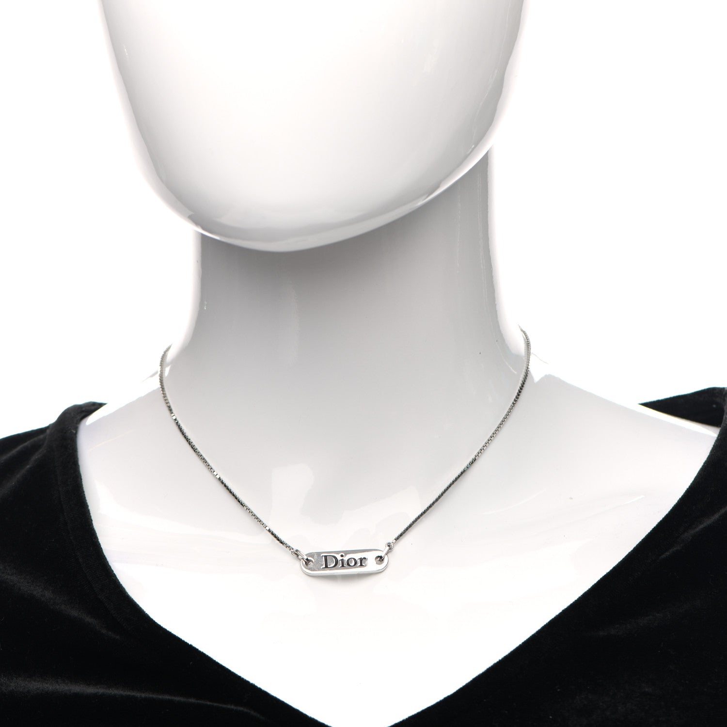 Christian Dior Enamel Logo Tag Short Necklace Silver 2 of 5