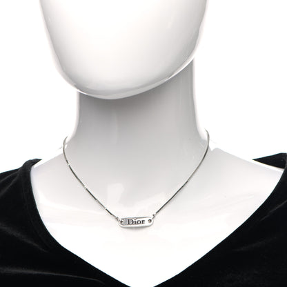 Christian Dior Enamel Logo Tag Short Necklace Silver 2 of 5