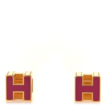 Hermes Gold Lacquered Cage d'H Earrings Rose Indien 1 of 6