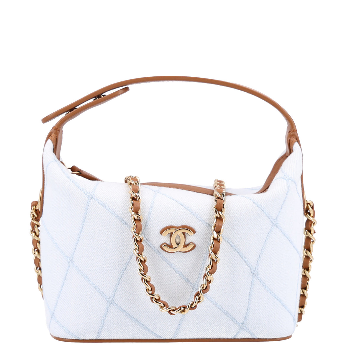 Denim Calfskin Quilted Coco Beach Top Handle Long Vanity Blue Brown