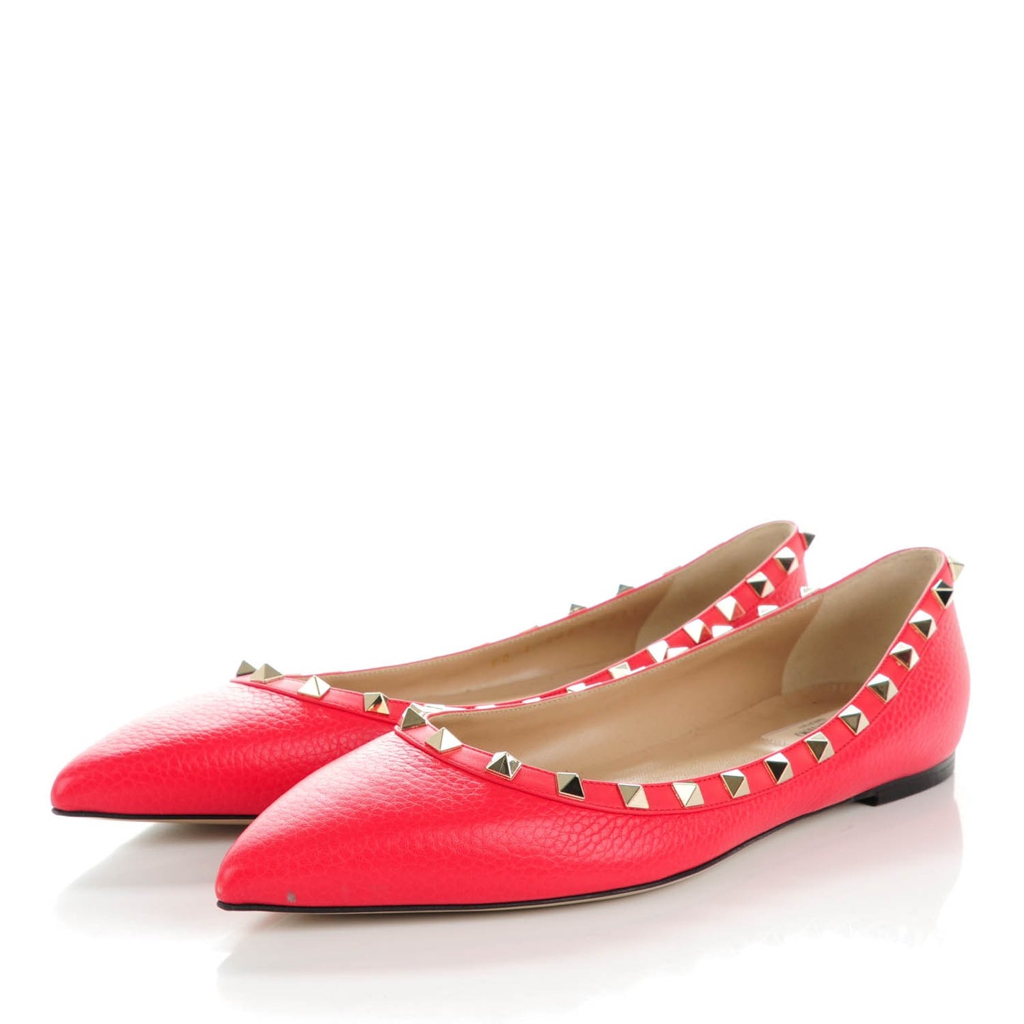 Pebbled Calfskin Rockstud Ballerina Flats 41.5 Rosso Valentino
