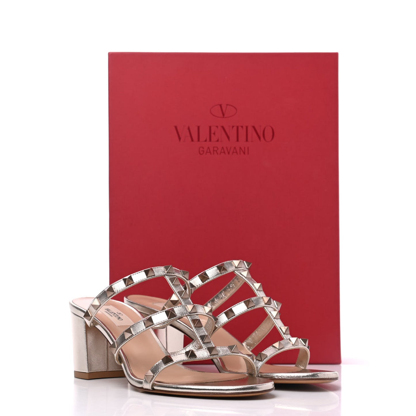 Metallic Nappa Rockstud 60mm Caged Slide Sandals 39 Skin