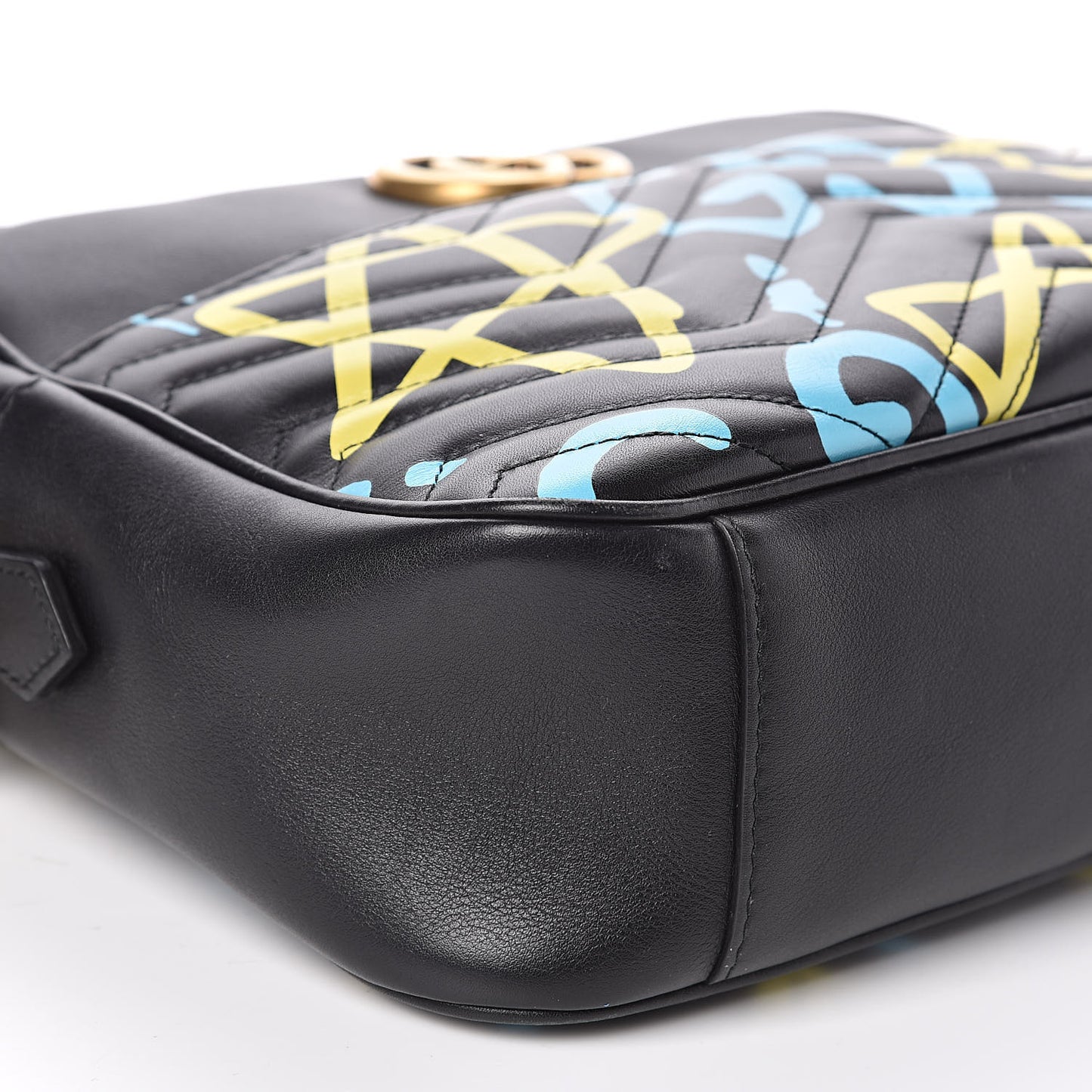 Calfskin Matelasse GucciGhost Medium GG Marmont Chain Shoulder Bag Black New Acquamarine