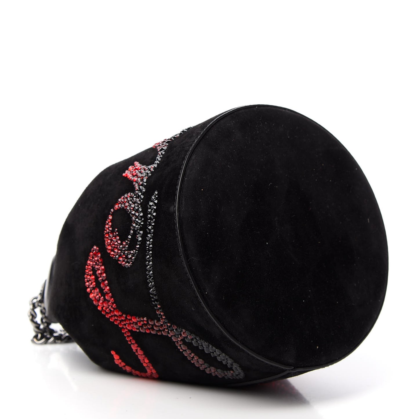 Suede Crystal Marie Jane Bucket Black Red