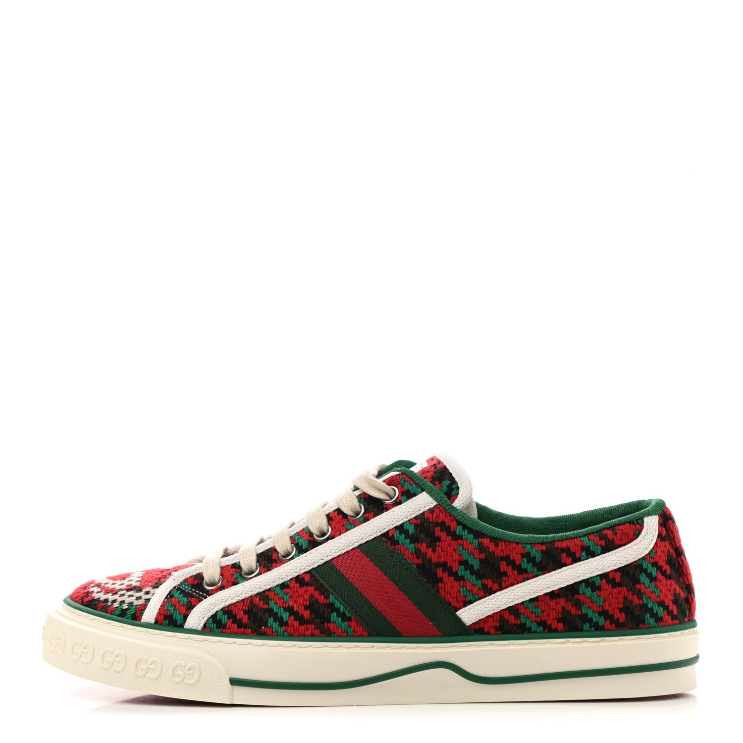 Gucci Cotton Wool Web Houndstooth Interlocking G Womens 1977 Tennis Sneakers 40 Red Green 1 of 9