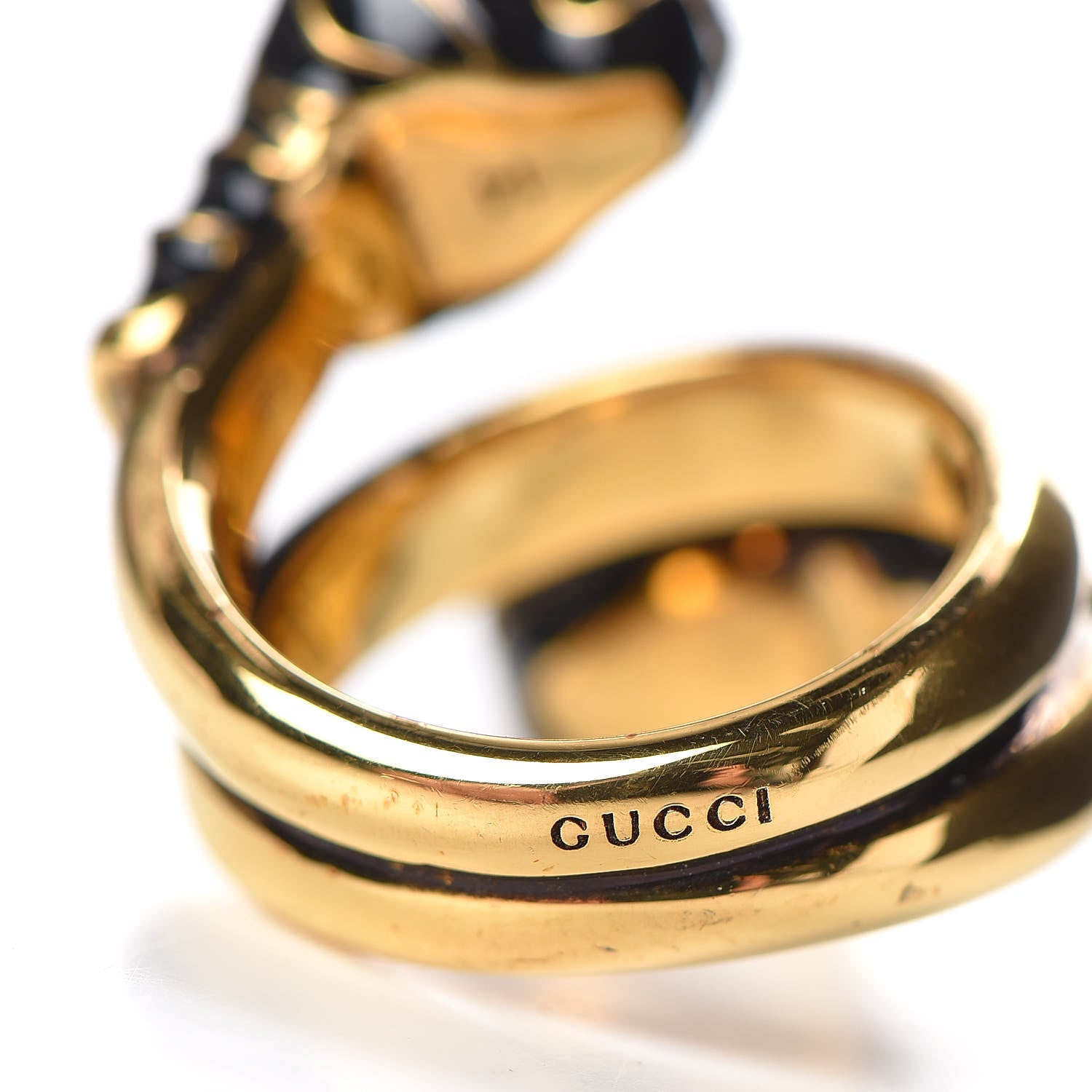 Gucci Enamel Swarovski Crystal Tiger Head Ring 14 Aged Gold 5 of 7