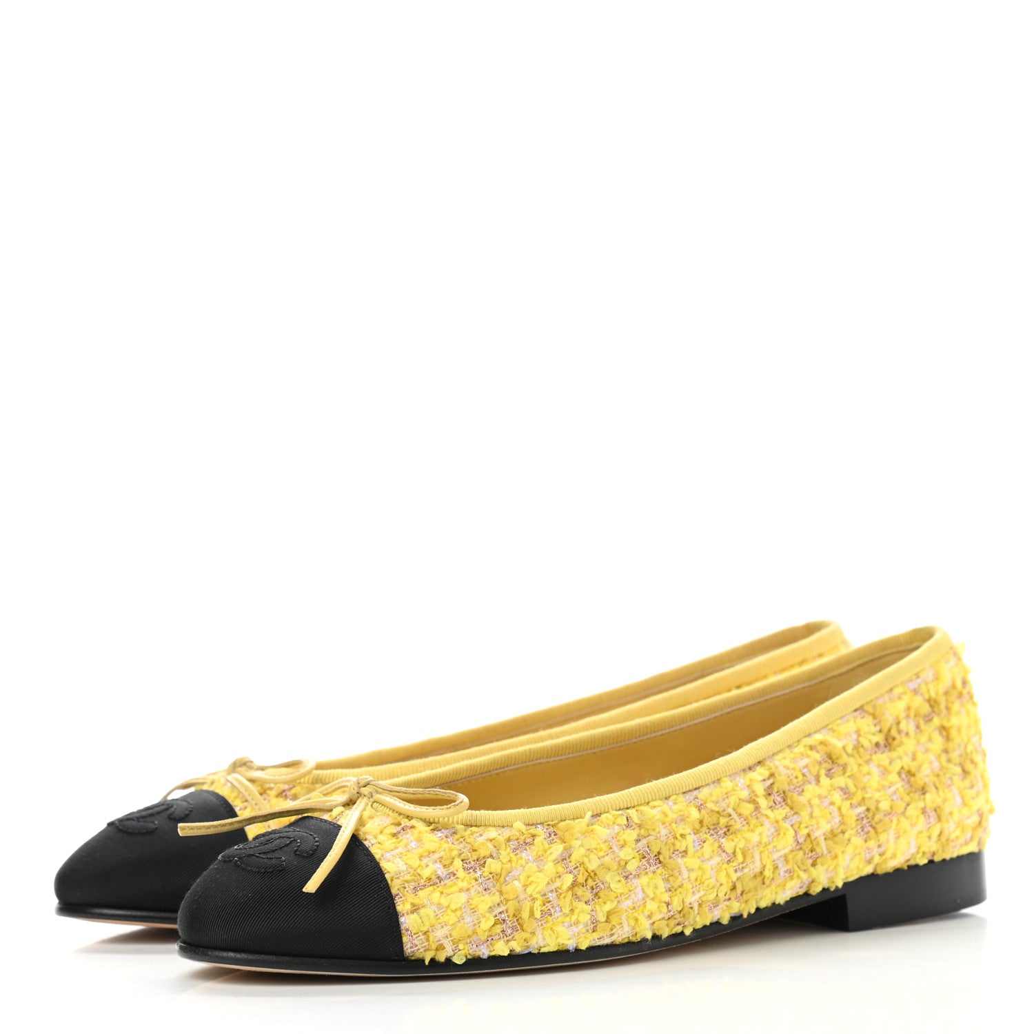 Chanel Tweed Grosgrain Cap Toe Ballerina Flats 36 Yellow Black 3 of 8