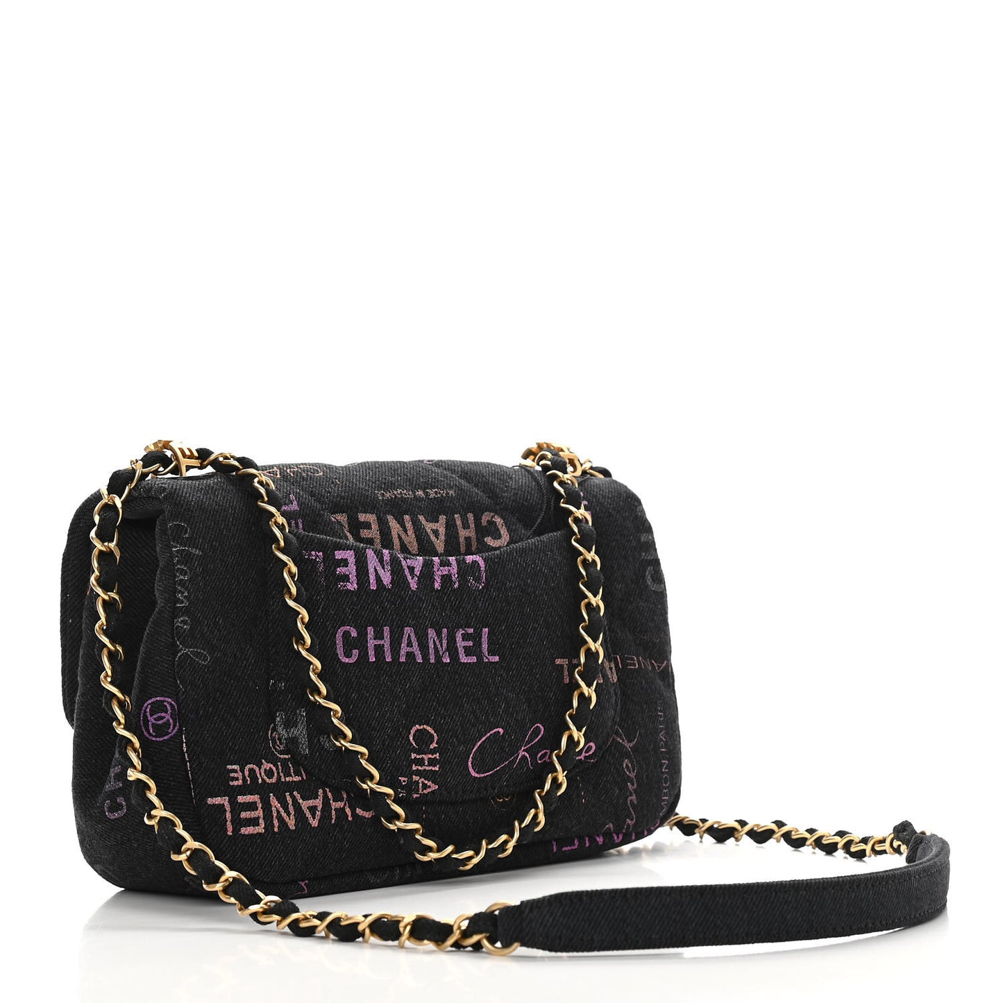 Denim Quilted Denim Mood Mini Rectangular Flap Black Multicolor