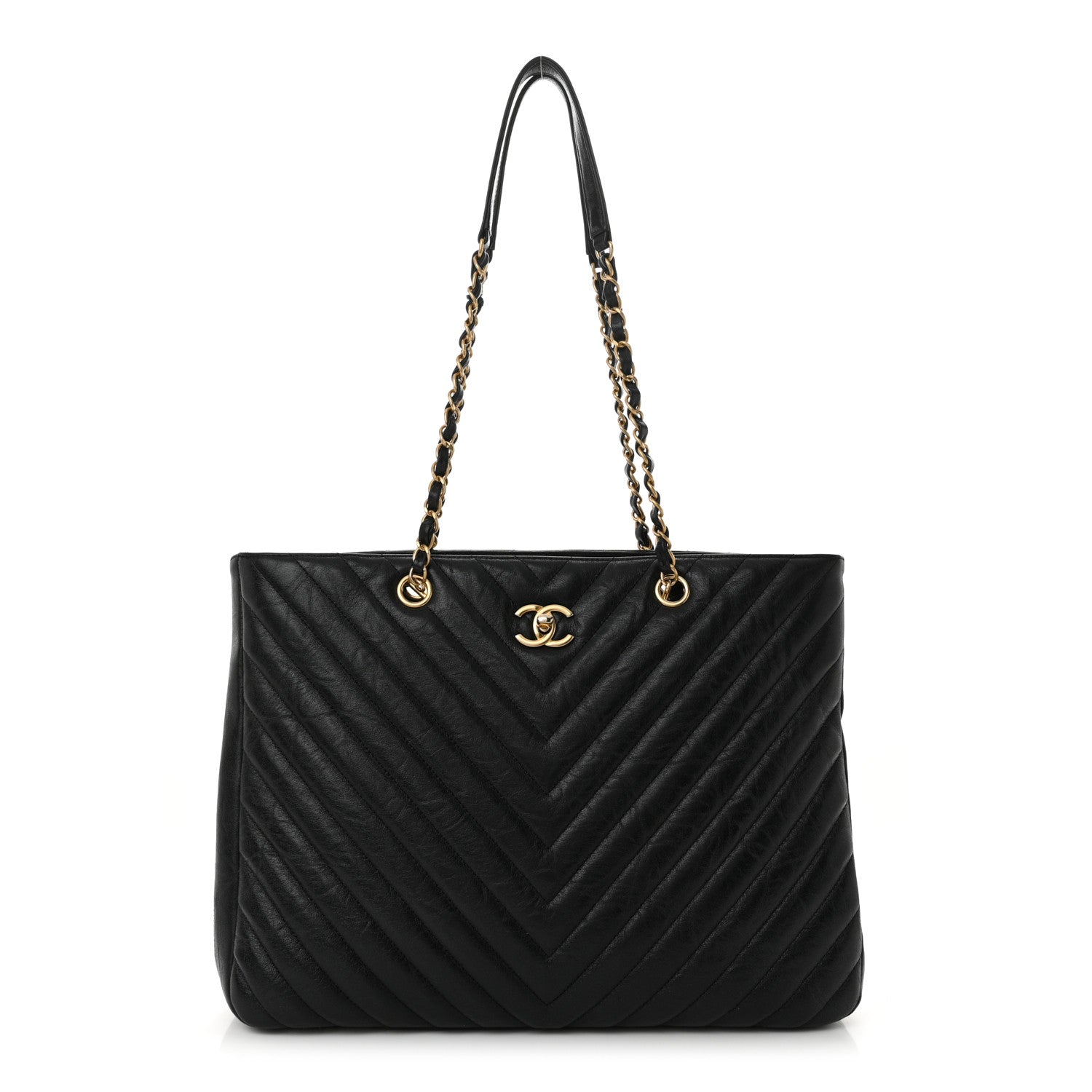 Chanel Iridescent Calfskin Chevron Quilted Shopping Tote Black 1 of 11