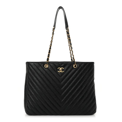 Chanel Iridescent Calfskin Chevron Quilted Shopping Tote Black 1 of 11