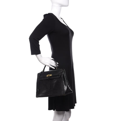 Hermes Shiny Porosus Crocodile Kelly Sellier 32 Black 2 of 50