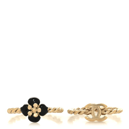 Chanel Enamel Camellia CC Ring Set of Gold Black 1 of 5