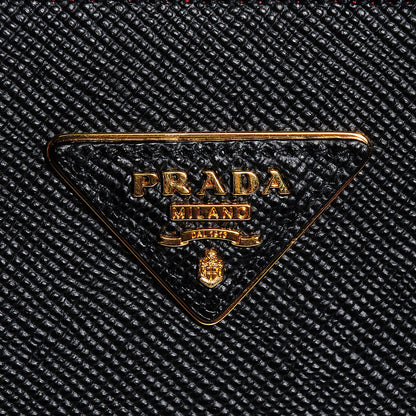 Prada Saffiano Cuir Large Double Bag Nero Black Ciliegia 7 of 10