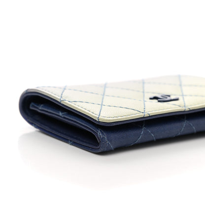 Chanel Faded Lambskin Quilted Card Holder Wallet Blue 9 of 12