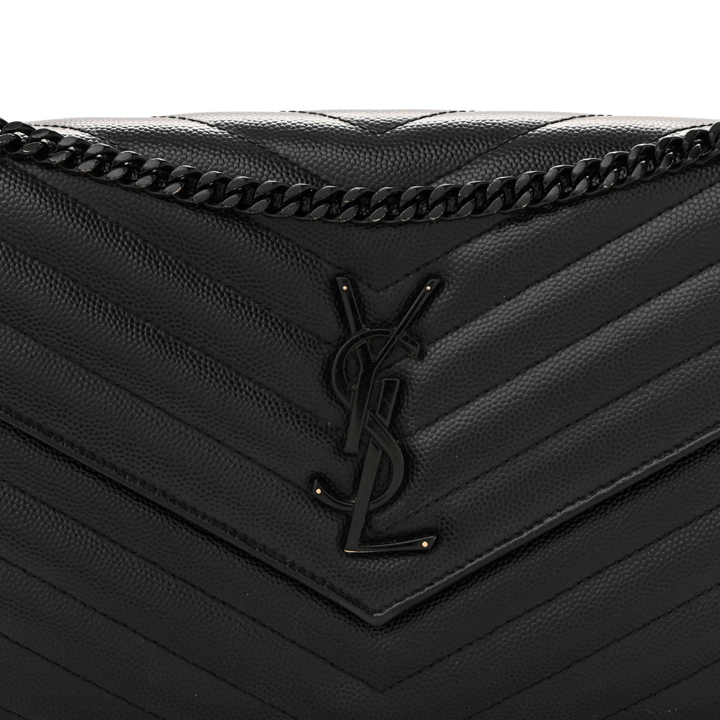 Grain De Poudre Matelasse Chevron Monogram Monochrome Chain Wallet Black