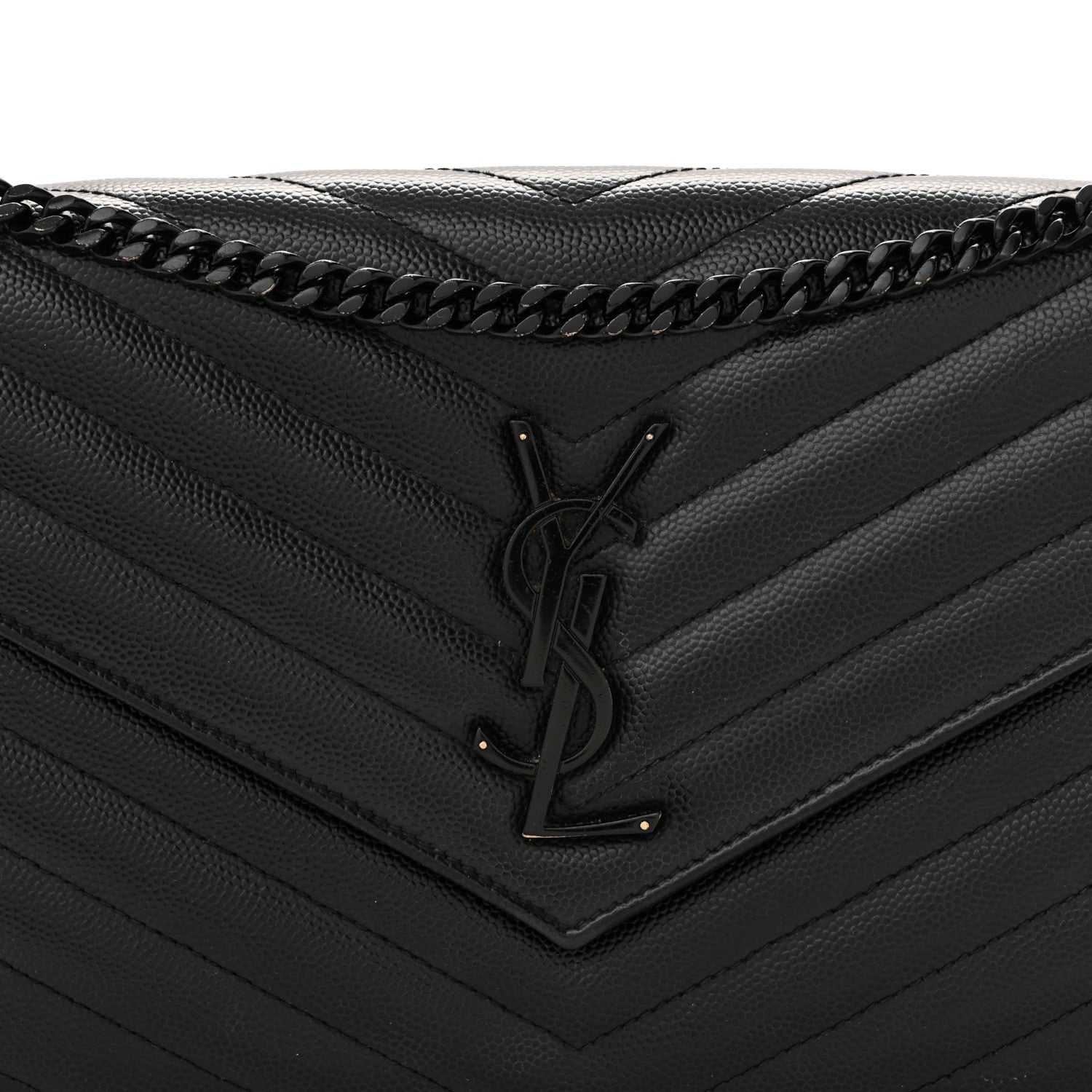 Saint Laurent Grain De Poudre Matelasse Chevron Monogram Monochrome Chain Wallet Black 7 of 9