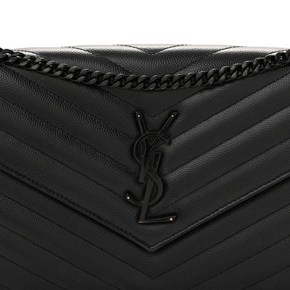 Saint Laurent Grain De Poudre Matelasse Chevron Monogram Monochrome Chain Wallet Black 7 of 9