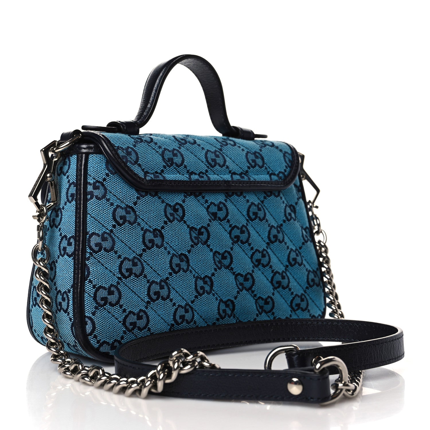 Gucci Monogram Multicolor Matelasse Diagonal Mini GG Marmont Top Handle Shoulder Bag Light Blue 3 of 9