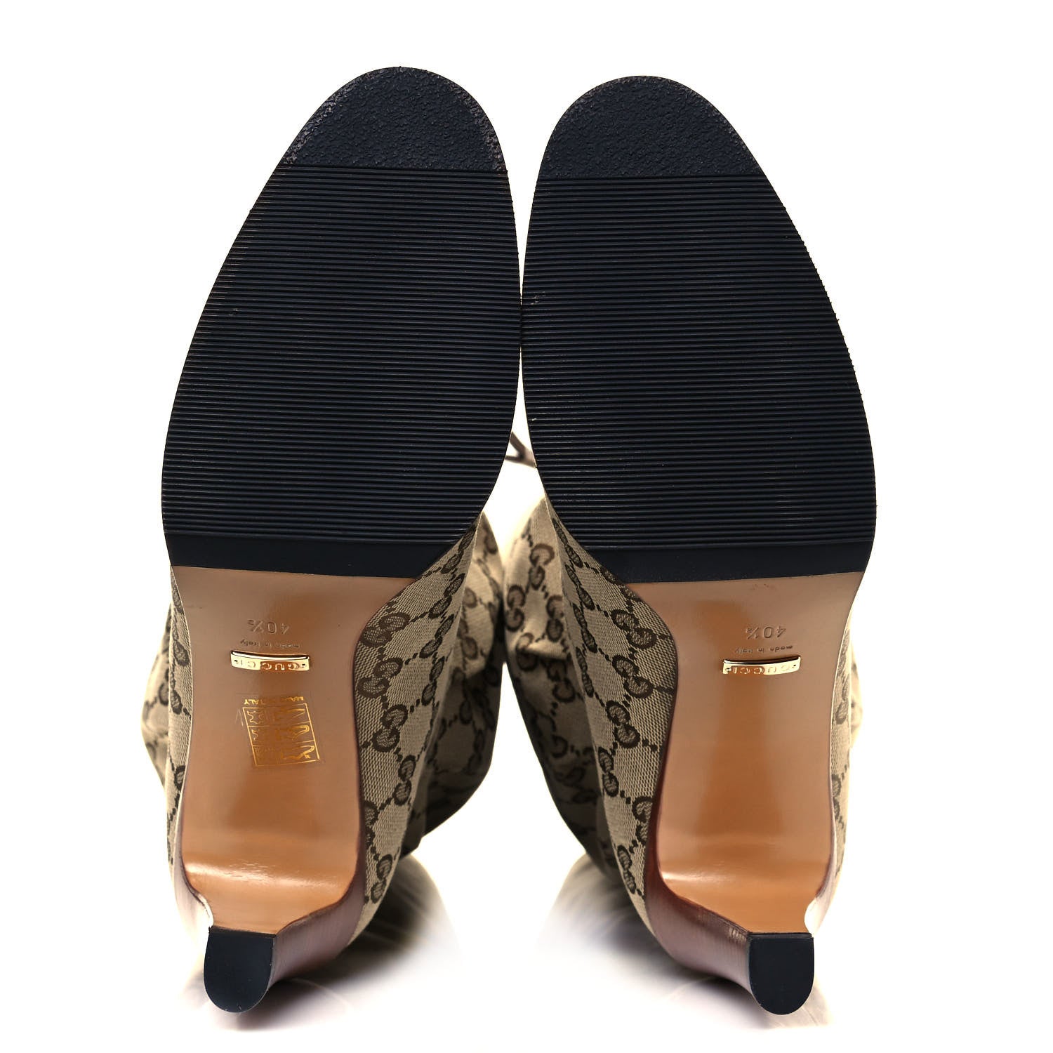 Gucci Monogram Malaga Kid Lisa Mid Heel Boots 40.5 Beige Ebony 5 of 7