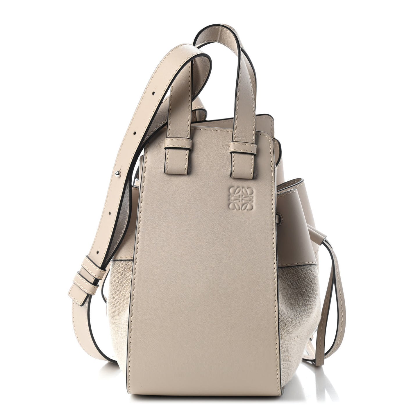 Calfskin Canvas Mini Hammock Shoulder Bag Natural Light Oat