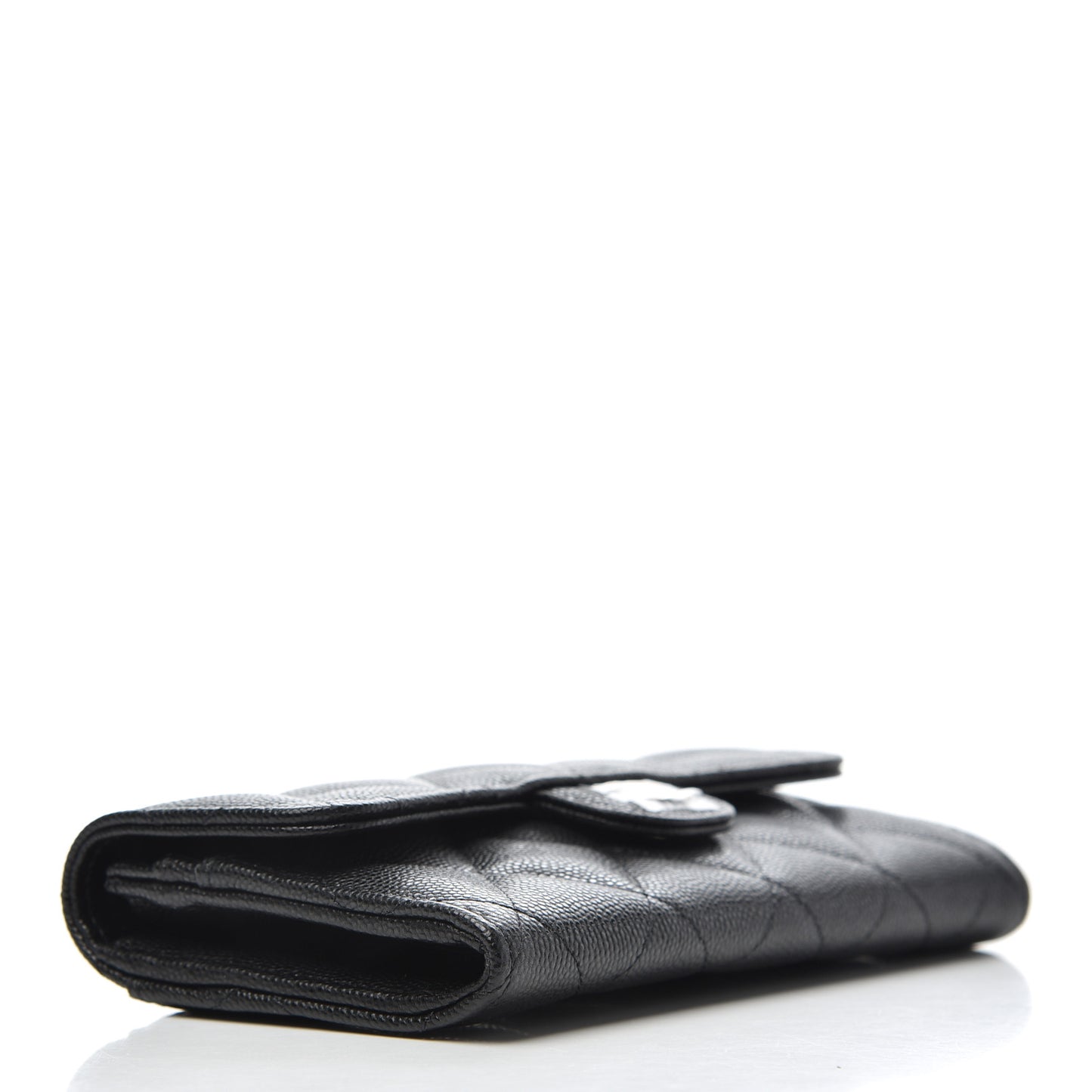 Caviar Quilted Medium Gusset Flap Wallet Black