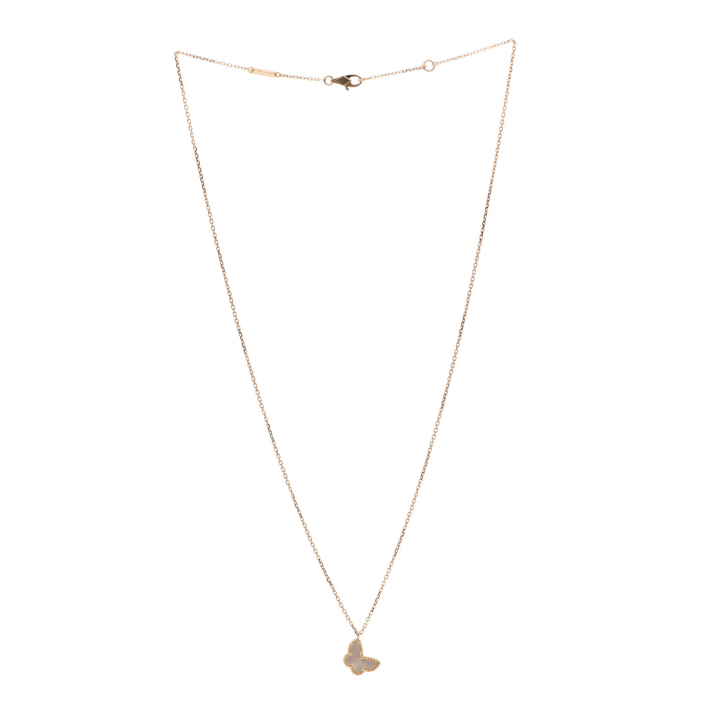 18K Yellow Gold Mother of Pearl Sweet Alhambra Butterfly Pendant Necklace